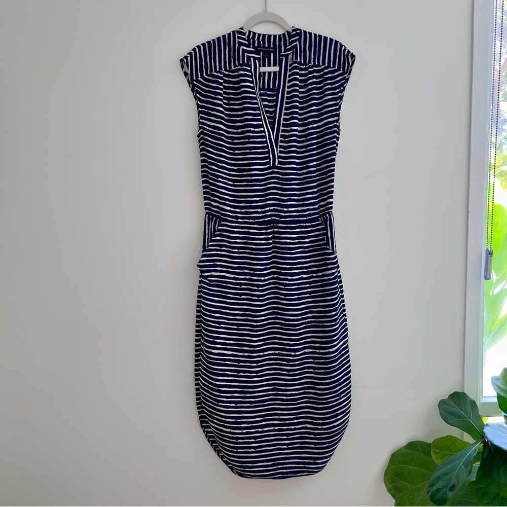Banana Republic Navy and White Striped Midi Dress- Size 4